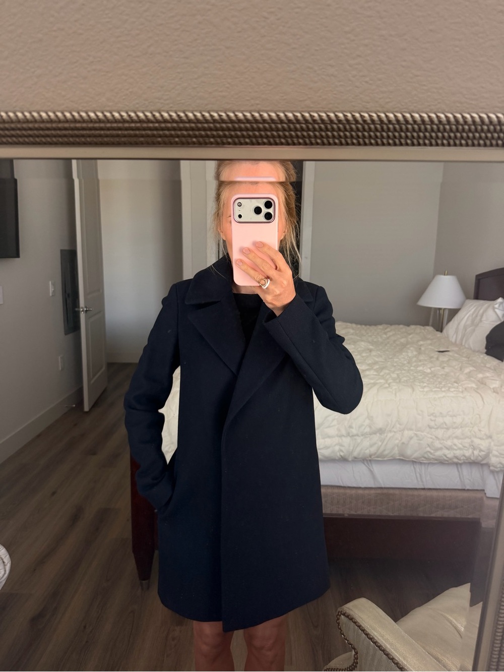 Massimo Dutti Navy Single-Breasted Wool Pea Coat